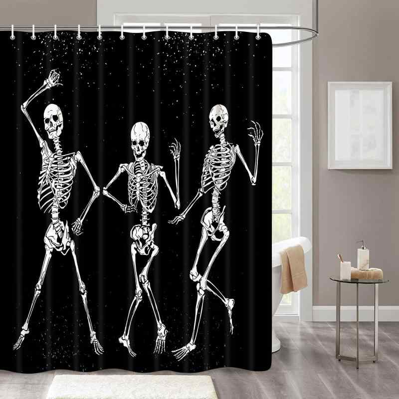シャワーカーテン スカル ダンシング柄 デジタルプリント 防水 防カビ 速乾 ポリエステル バスルーム用 洗濯可能 おしゃれ 間仕切り 目隠し アメリカン