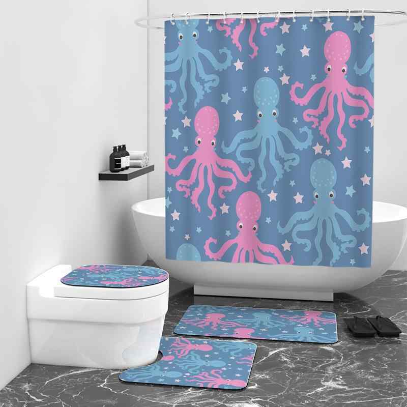シャワーカーテン タコ オクトパス柄 デジタルプリント 防水 ポリエステル製 速乾 浴室 バスルーム 間..