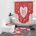 シャワーカーテン 浴室バスマット 3点セット ロマンチック バレンタイン デジタルプリント 防水加工 撥水 吸水速乾 ポリエステル製 モダン シンプル