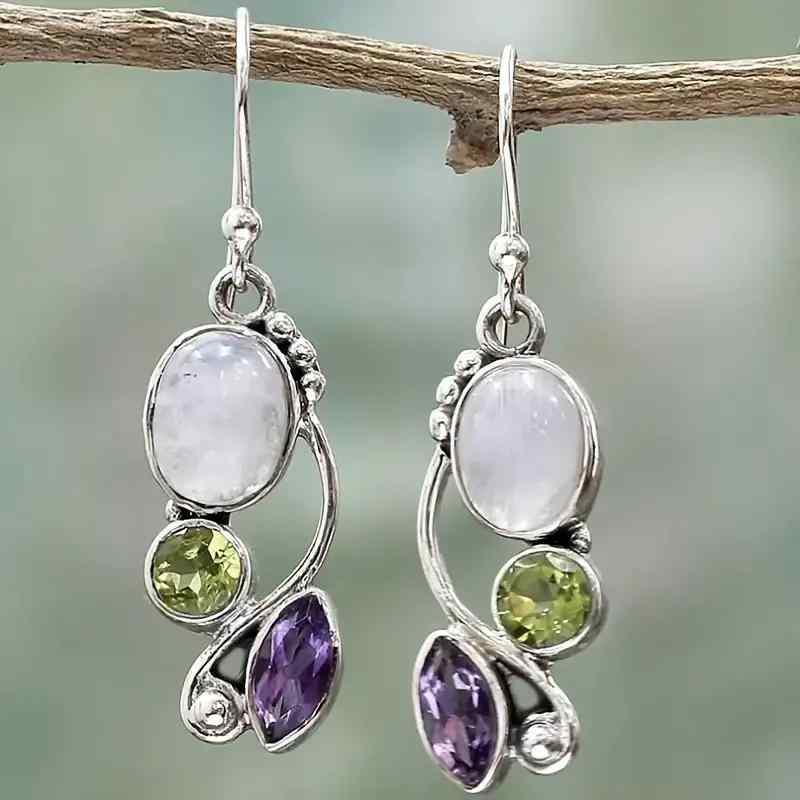 ピアス レディース 揺れる 回転式 マリンブルートパーズ しずく型 ペアシェイプ 幾何学デザイン レトロ ボヘミアン 電気メッキ仕上げ