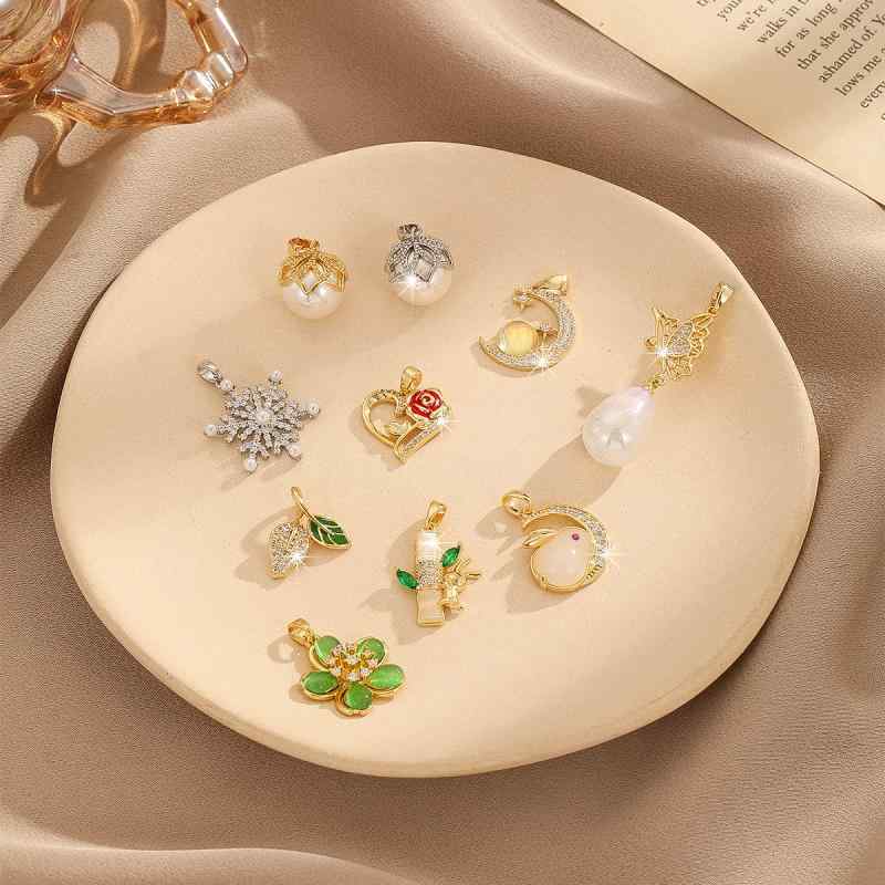 Blue - ペンダント レディース 新チャイナ風 レトロ 個性的 星 月 パール 植物 雪 花 竹 ウサギ ハート リーフ ドロップ モチーフ 銅製 電気メッキ加工
