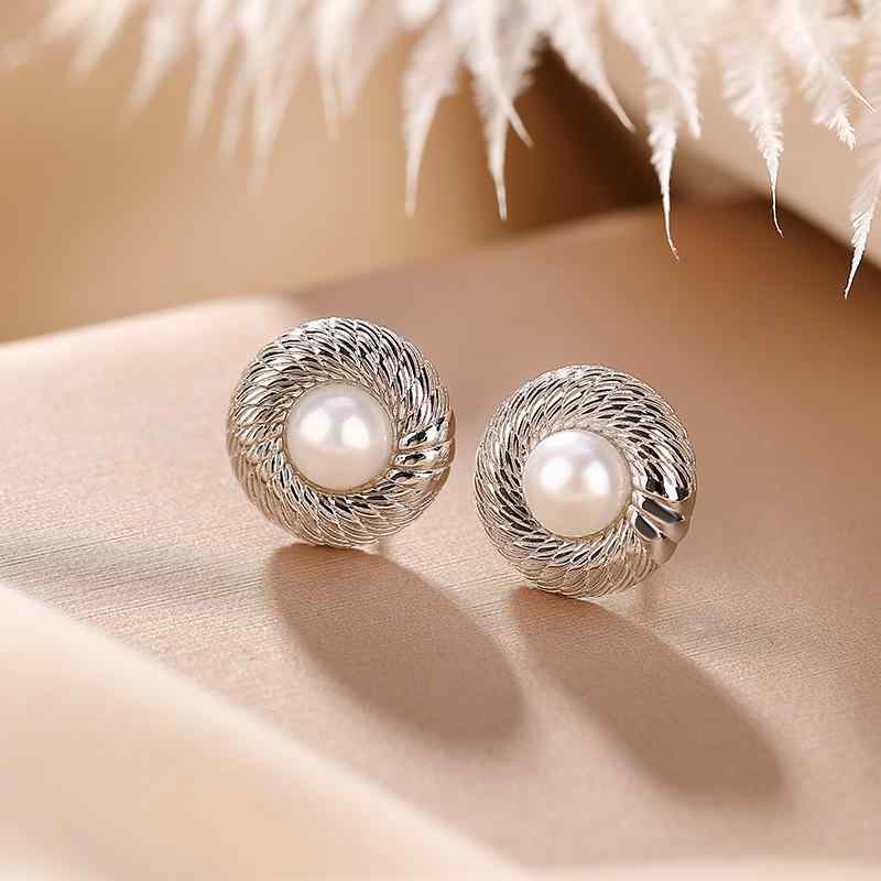 ピアス レディース 925シルバー 純銀 パール パール 光沢 円形 ストライプ フレンチレトロ ヴィンテージ シンプル おしゃれ かわいい カジュアル オフィス デート フォーマル