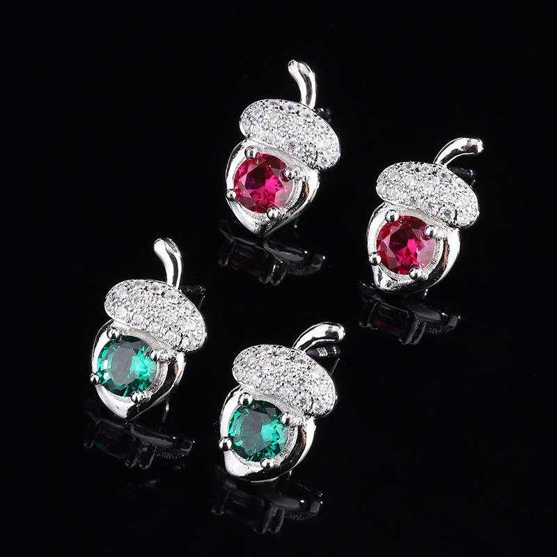 ピアス レディース 女性用 個性的デザイン ドングリ モチーフ ジルコニア ルビー エメラルド 宝石 ファ..