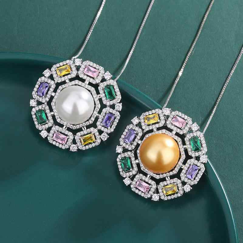 SWAROVSKI - ネックレス レディース 女性用 欧米風 レトロ エレガント 輝く パール パール カラーストーン ジルコニア 円形 ひまわり フラワーモチーフ シェル マザーオブパール ボックスチェーン ペンダントトップ