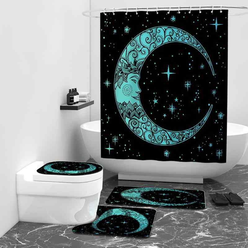 シャワーカーテン グラデーション レインボー ムーン柄 デジタルプリント ポリエステル 防水 浴室 バスルーム おしゃれ モダン 間仕切り ユニットバス 選べるカラー