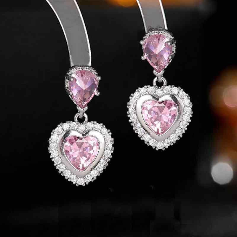 ピアス レディース S925銀針 ジルコニア 埋め込み ハート型 かわいい ガーリー スイート シンプル 小ぶり 上品 エレガント デイリー オフィス カジュアル プレゼント ピンク グリーン ホワイト パープル