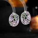 ピアス レディース S925シルバーポスト ジルコニア 銅製 個性的 トレンド デザイン 高見え ユニーク 紫 フラワーモチーフ 華やか 揺れる