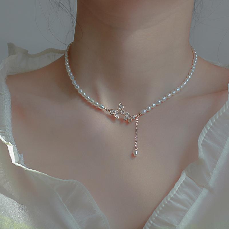 ネックレス レディース 蝶々 バタフライ ジルコニア パール 高級感 エレガント 鎖骨ネックレス 電気メッキ加工 高見え ゴールド 普段使い オフィス プレゼント アクセサリー(4)