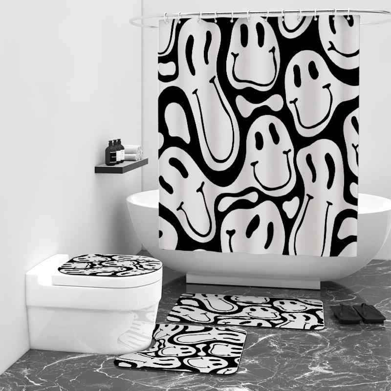 シャワーカーテン バスカーテン 防水 浴室 バスルーム インスタ風 おしゃれ 抽象画 スマイル柄 デジタルプリント モダンデザイン ポリエステル素材 多サイズ対応