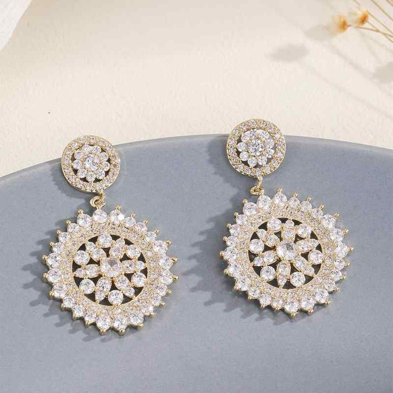 イヤリング レディース 女性用 ライトラグジュアリー マイクロパヴェ ジルコニア ラウンド トレンド ファッション 個性的 華やか ゴールド シルバー 銅製 秋冬(x2)(4)