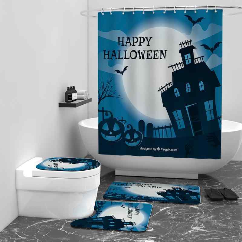 シャワーカーテン 防水 ポリエステル生地 デジタルプリント ハロウィン 満月の夜 テーマシリーズ バス..