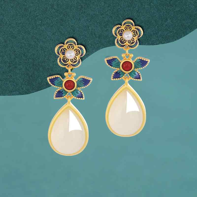 イヤリング ピアス レディース 女性用 925シルバー 金色 蝶 バタフライ 和田玉 ドロップ しずく エナメル ジルコニア エスニック レトロ アンティーク風