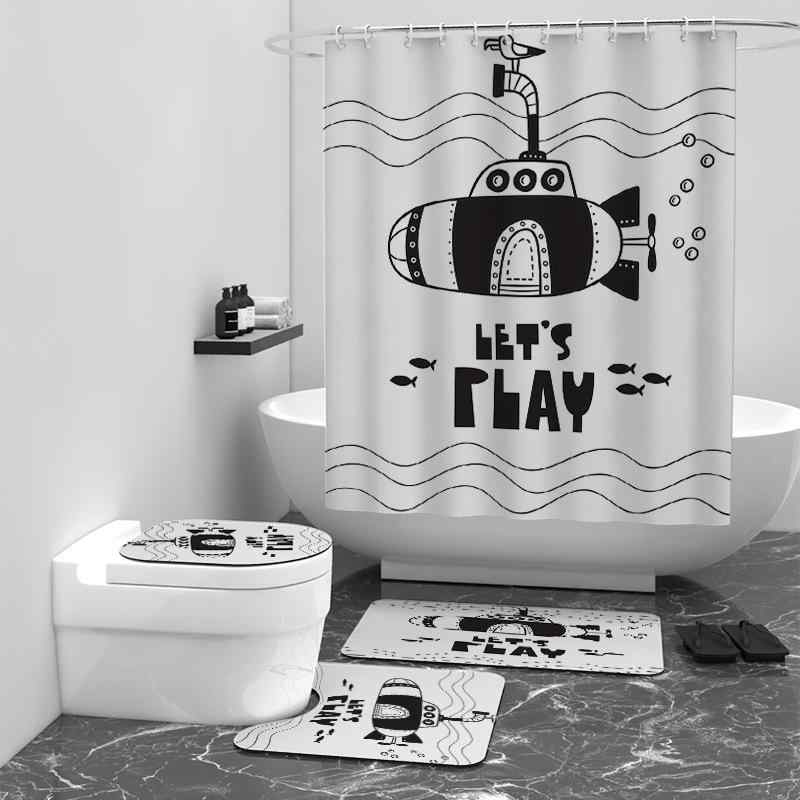 シャワーカーテン 防水 撥水 防カビ 白黒 カートゥーン柄 デジタルプリント 浴室 お風呂 バスルーム 脱..