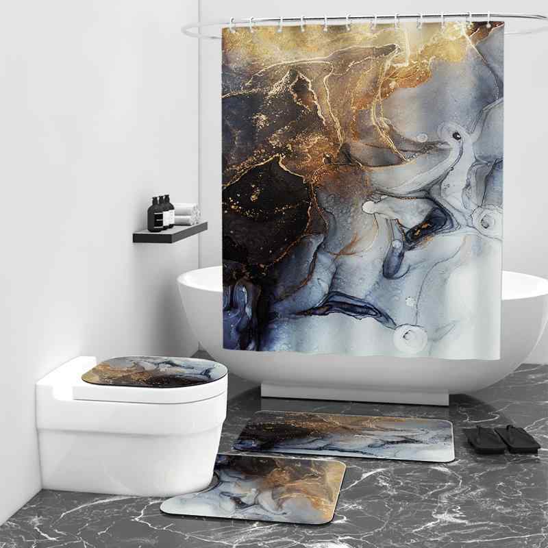 シャワーカーテン 大理石柄 デジタルプリント 防水 3点セット ポリエステル素材 モダン シンプル おしゃれ 浴室用 洗面所 お風呂 インテリア 模様替え
