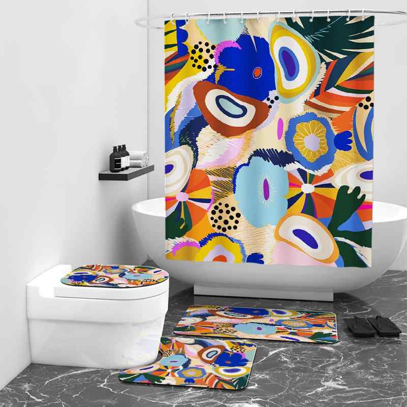シャワーカーテン 防水 防カビ 抽象柄 デジタルプリント モダン シンプル バスルーム 3点セット おしゃれなインテリアに ポリエステル製 撥水加工で衛生的 洗濯可能フック付き