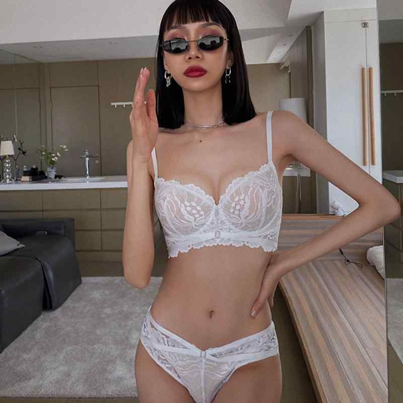 楽天セキュアデポブラジャー＆ショーツセット レディース 超薄型 通気性 レース フレンチスタイル 谷間メイク 副乳カバー グラマーさん向け 着痩せ効果 快適 3/4カップ セクシー 上下セット