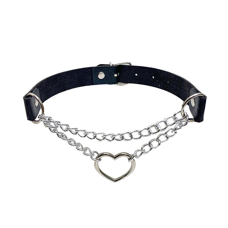 ネックレス レディース 女性用 パンクスタイル レトロ ヴィンテージ 個性的 レザー 革 ハート型 ペンダント チョーカー アクセサリー 首飾り 黒 赤 多色展開 ファッション カジュアル