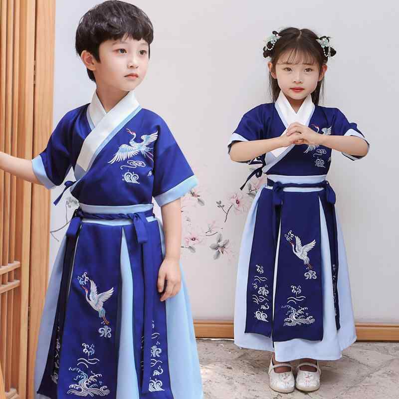 民族衣装 キッズ 男の子 女の子 8歳以上向け 漢服 唐装 国学服 古典服 儒教服 襦裙 シフォン ポリエス..