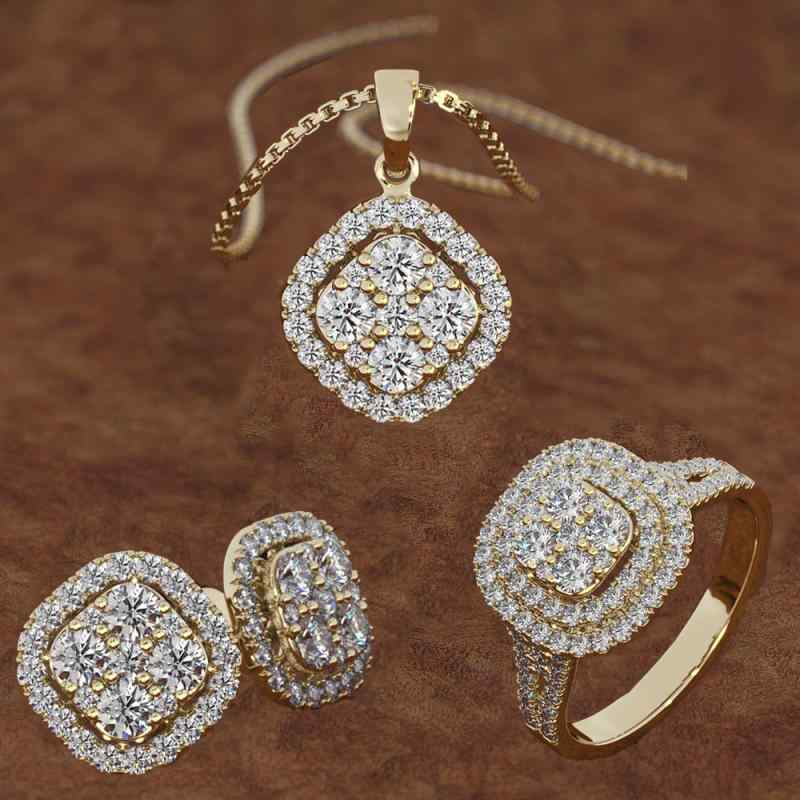 Ladies' Jewelry Set: Eight Hearts Eight Arrows Cut Zirconia, Metal, Electroplated, Gold and Silver, Engagement Ring, Earrings, Necklace, Bridal 3-Piece Set