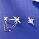 ピアス レディース S925純銀 輝くジルコニア 星 アシンメトリー 揺れる イヤーチェーン ナチュラル シンプル 万能 オフィス カジュアル