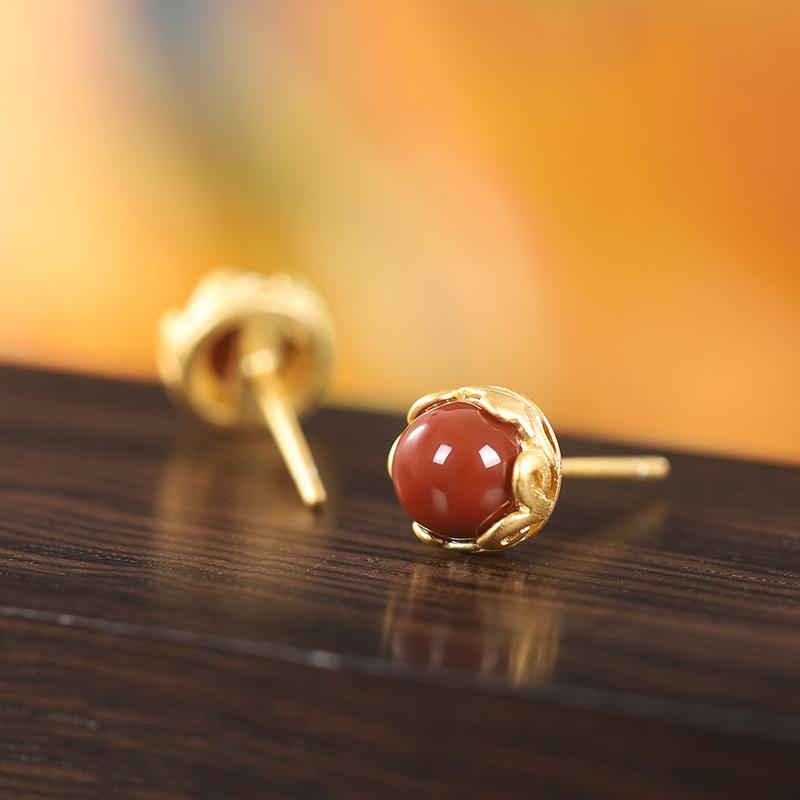 ピアス レディース 南紅瑪瑙 シンプル 925シルバー 敏感肌対応 ミニ ゴールドカラー 丸型 繊細 エスニック風 ファッション アクセサリー 普段使い オフィス カジュアル