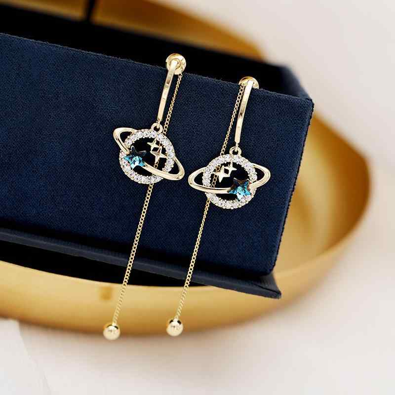 ピアス レディース 2WAY 925シルバーポスト 金属アレルギー対応 日韓スタイル 上品 シンプル ロング スターモチーフ 惑星 タッセル ゴールド シルバー