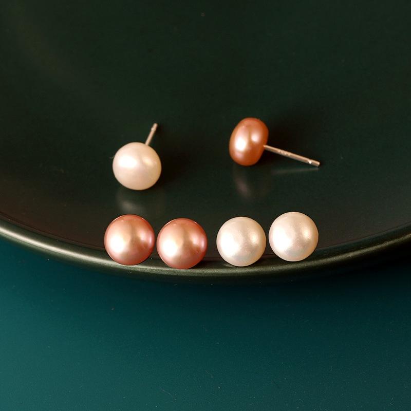 ピアス レディース S925純銀 フラットラウンド 淡水パール シンプル 小ぶり カラフル つけっぱなし 就寝時も快適 耳に優しい カジュアル オフィス