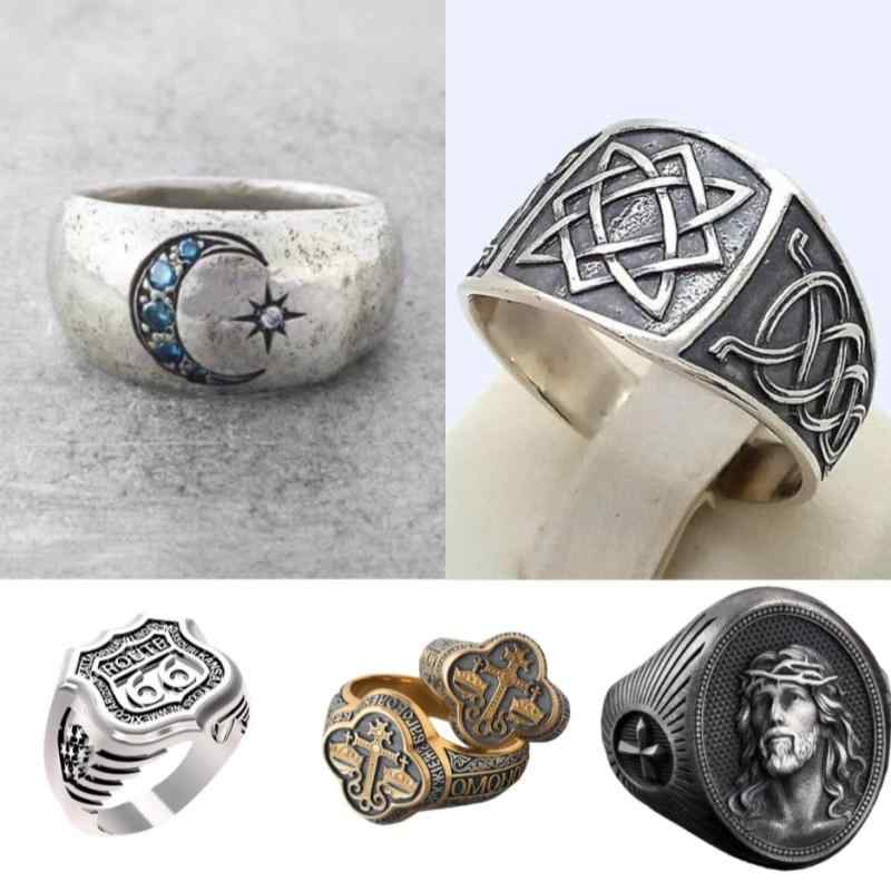指輪 男女兼用 ユニセックス おしゃれ レトロ アンティーク スター ムーン モチーフ 欧米 ファッション アクセサリー 金属製 電気メッキ加工