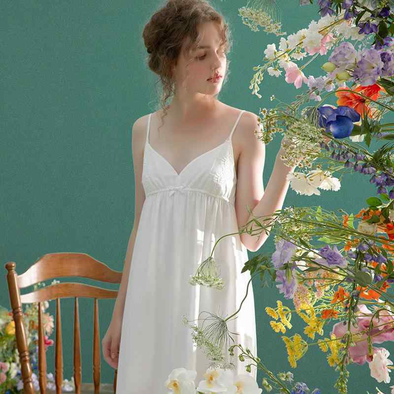 ネグリジェ レディース 女性用 宮廷風 キャミソール Vネック 綿 コットン 夏用 ミディ丈 大きいサイズ ..