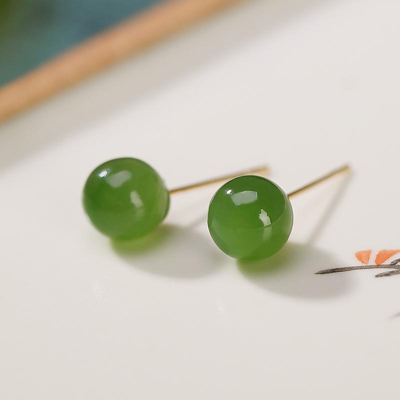 ピアス レディース 18Kゴールド 天然和田碧玉 丸玉 ラウンド シンプルデザイン 個性的 上品 万能 デイリー使い オフィス カジュアル