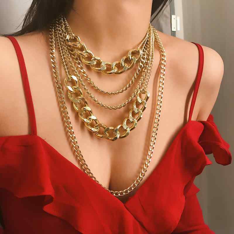 SWAROVSKI - ネックレス レディース 多層 軽量 電気メッキ加工 存在感 欧米風 シンプル パンク ヒップホップ ミックススタイル フリンジ メタルチェーン アルミチェーン製 ゴールド シルバー カジュアルスタイル パーティー デイリーユース アクセサリー