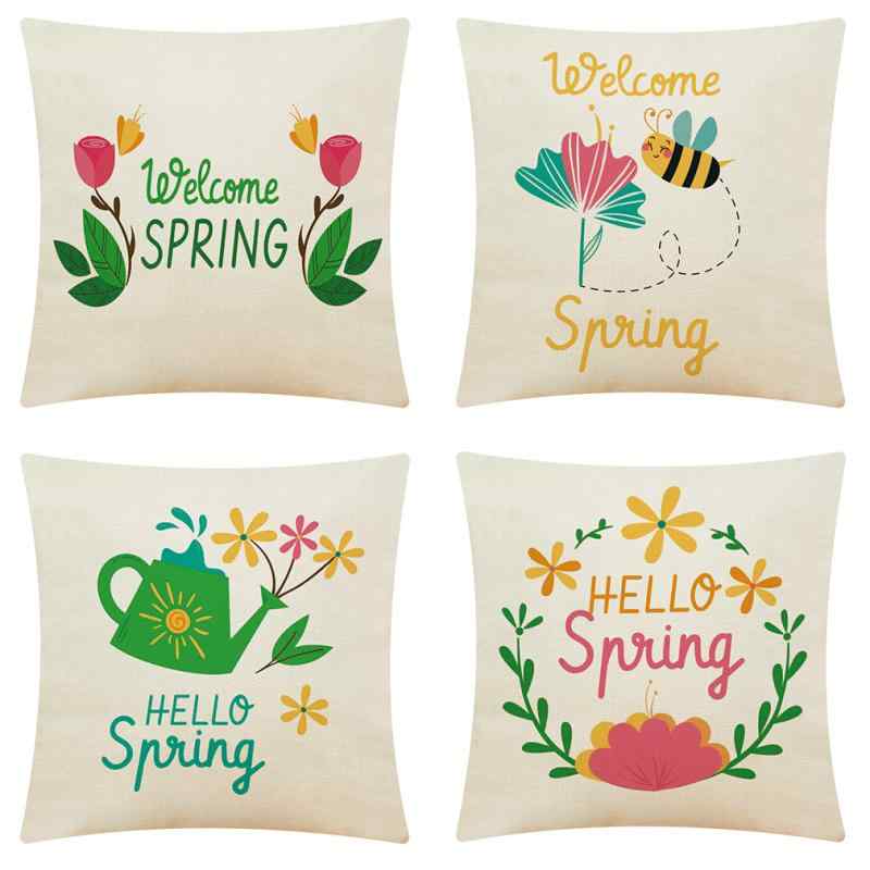 クッションカバー 春夏 ボタニカル柄 緑 植物 リネン モダン シンプル インテリア 多用途 リビング ソ..