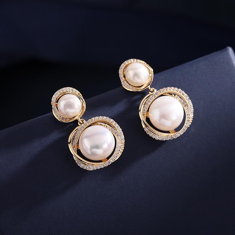 ピアス レディース 揺れる シルバー925ポスト 天然パール ジルコニア 上品 エレガント 幾何学デザイン ..