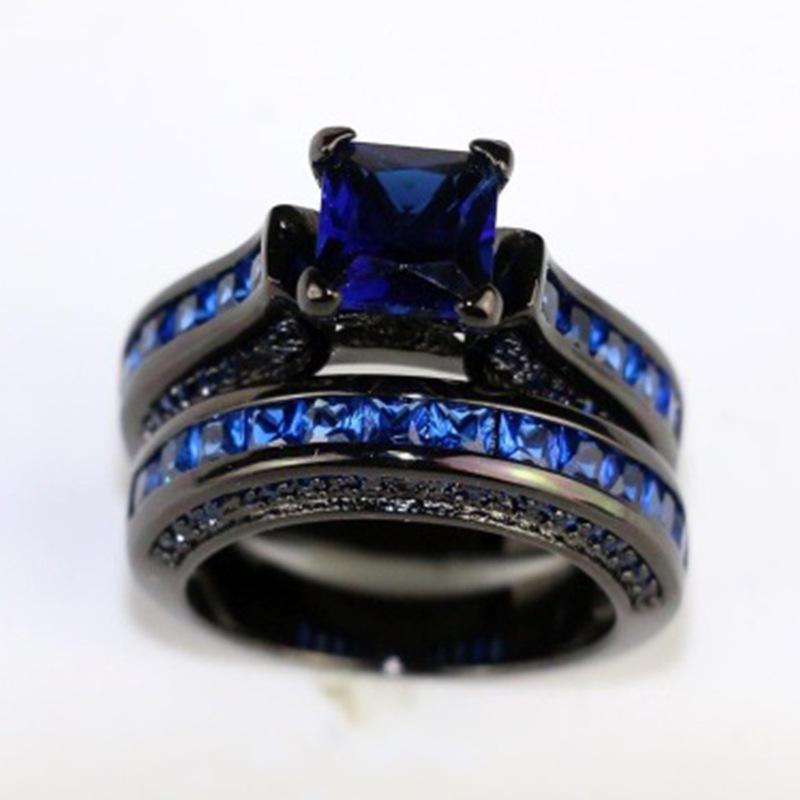 指輪 レディース 女性用 セットリング 重ね付け ダークブルー ジルコニア 煌めく 華やか おしゃれ 幾何学デザイン ファッション オフィススタイル 通勤 電気メッキ加工