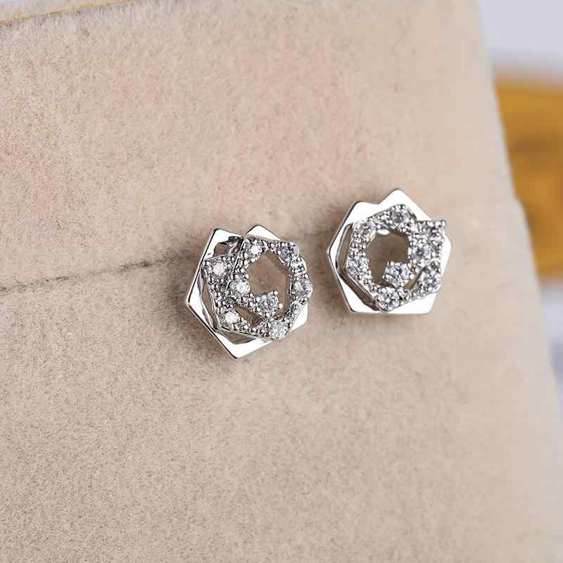ピアス レディース 男女兼用 ユニセックス マイクロパヴェ ジルコニア 金属製 プラチナカラー 幾何学模様 環境配慮 トレンド シンプル かわいい 学生 スクール