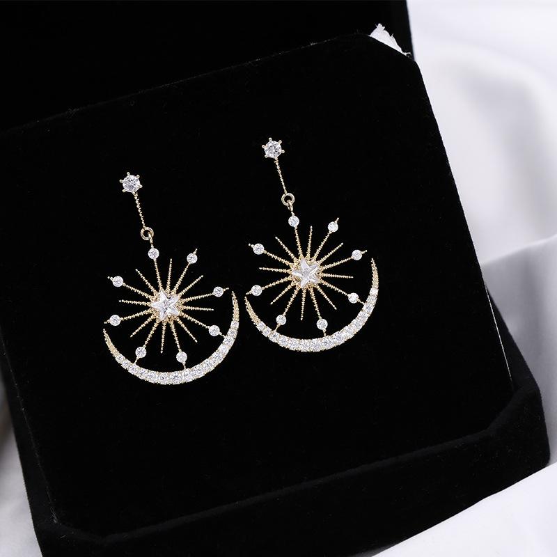 Rhodolite - ピアス レディース S925シルバーポスト ジルコニア 星 月モチーフ 上品 ライトラグジュアリー おしゃれ 通勤 オフィス 普段使い きれいめ
