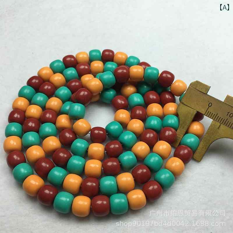 数珠 念珠 ビーズ 人造ターコイズ 瑠璃 赤緑配色 古典的 桶型 108個 ブレスレット DIY ハンドメイド ア..