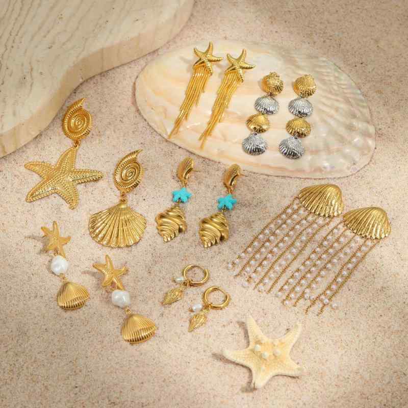 Cubic Zirconia - ピアス イヤリング レディース ステンレス製 錆びにくい 軽量 夏 マリンスタイル リゾート ビーチ ヒトデ 貝殻 シェル パール かわいい おしゃれ アクセサリー