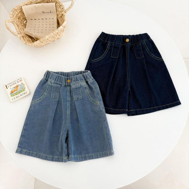 デニム ハーフパンツ キッズ 男の子 女の子 男女兼用 薄手 接触冷感 五分丈 ワイドパンツ 綿混 ゴムウエスト ゆったり カジュアル 韓国子供服 小学生 幼児 通園 通学 普段着 春夏