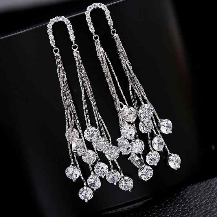 ピアス レディース S925銀針 ジルコニア 大ぶり フリンジ ロング アシンメトリー 高級感 上品 エレガン..