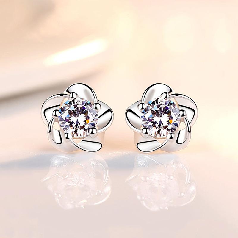 ピアス レディース S925シルバー ジルコニア ホワイト 梅の花モチーフ フラワーデザイン ミニ 小ぶり ..