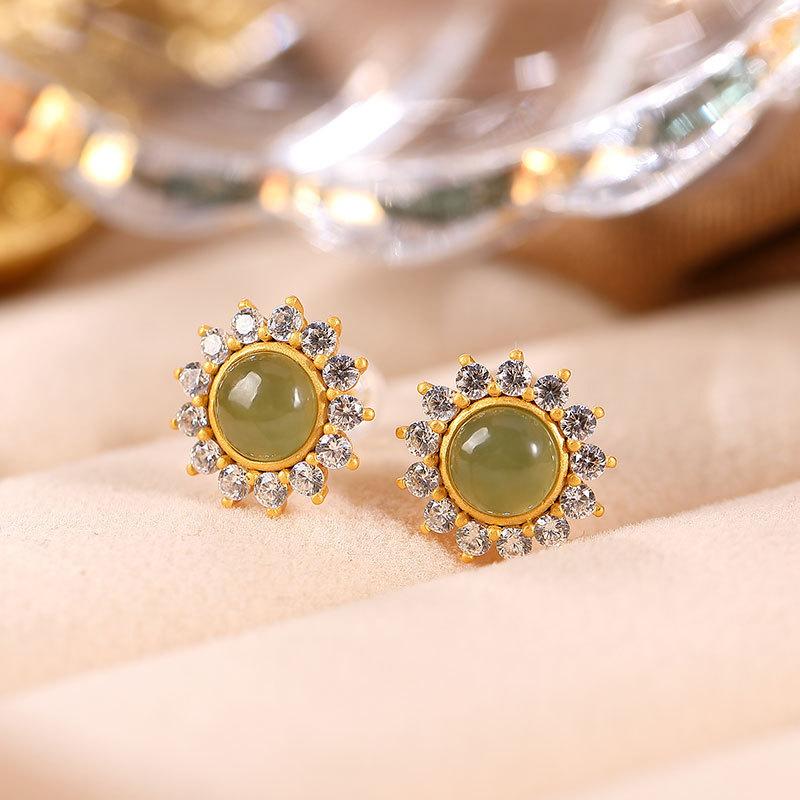 ピアス レディース 925シルバー ゴールドメッキ 天然和田玉 青玉 スタッドピアス 個性的 シンプル 小さめ 華奢 レトロ 普段使い 誕生日..