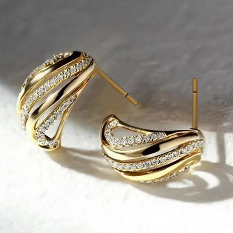 ピアス レディース エレガント 上品 デザイン ライン リング 銅製 電気メッキ ゴールド ファッション ..