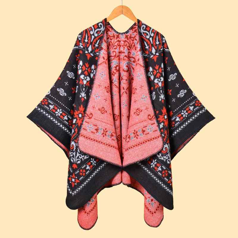ショール ポンチョ レディース 女性用 スリット入り 厚手 フェイクカシミヤ 保温 防寒 冷房対策 ひざ掛け 旅行 トラベル 羽織り アウター 幾何学模様 欧米ストリート カジュアル 秋冬春
