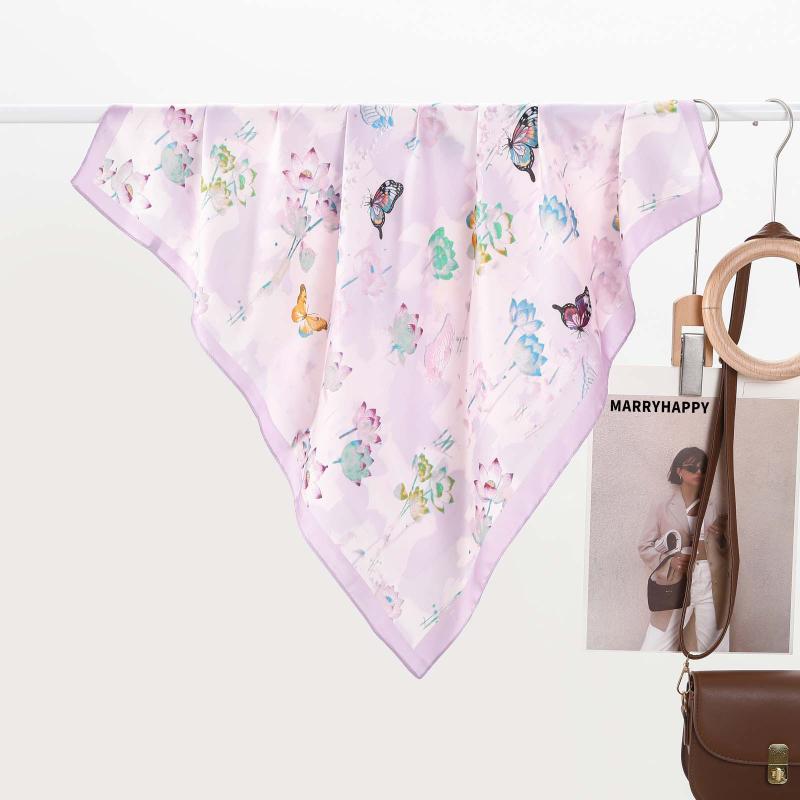 スカーフ レディース UVカット 日焼け対策 オリエンタル柄 蓮と蝶 花柄プリント 高級感 上品 万能 スク..