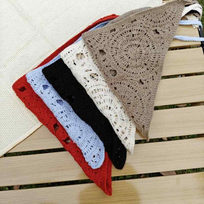 ヘアバンド レディース ターバン ニット 無地 ワイド幅 かぎ針編み 透かし編み 花柄 レトロ ヴィンテージ ナチュラル ボヘミアン 三角巾スタイル ヘアスカーフ