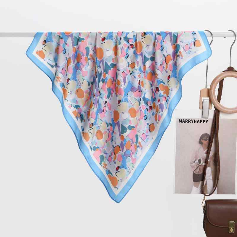 スクエアスカーフ レディース 春夏 多機能 油絵調 グラフィック柄 プリント ポリエステルシルク ミニス..