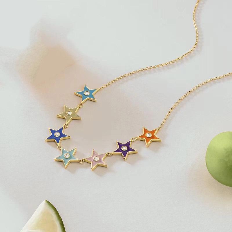 ネックレス レディース かわいい エレガント 五芒星 カラフル エナメル ペンダント 銅製 樹脂加工 鎖骨チェーン 幾何学デザイン 高見え ライトラグジュアリー アジャスター付き 個性的(4)