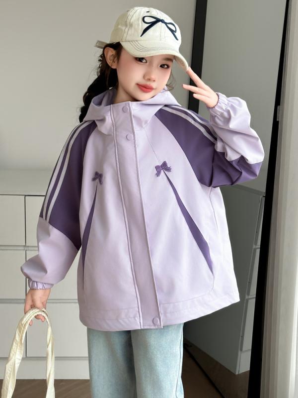 ウインドブレーカー 女の子 キッズ フード付き ジップアップ ポリエステル 薄手 柔らかい 長袖 ショート丈 春秋 アウター ジャケット ジャンパー スポーツ アウトドア カジュアル おしゃれ 韓流 中大童 ジュニア