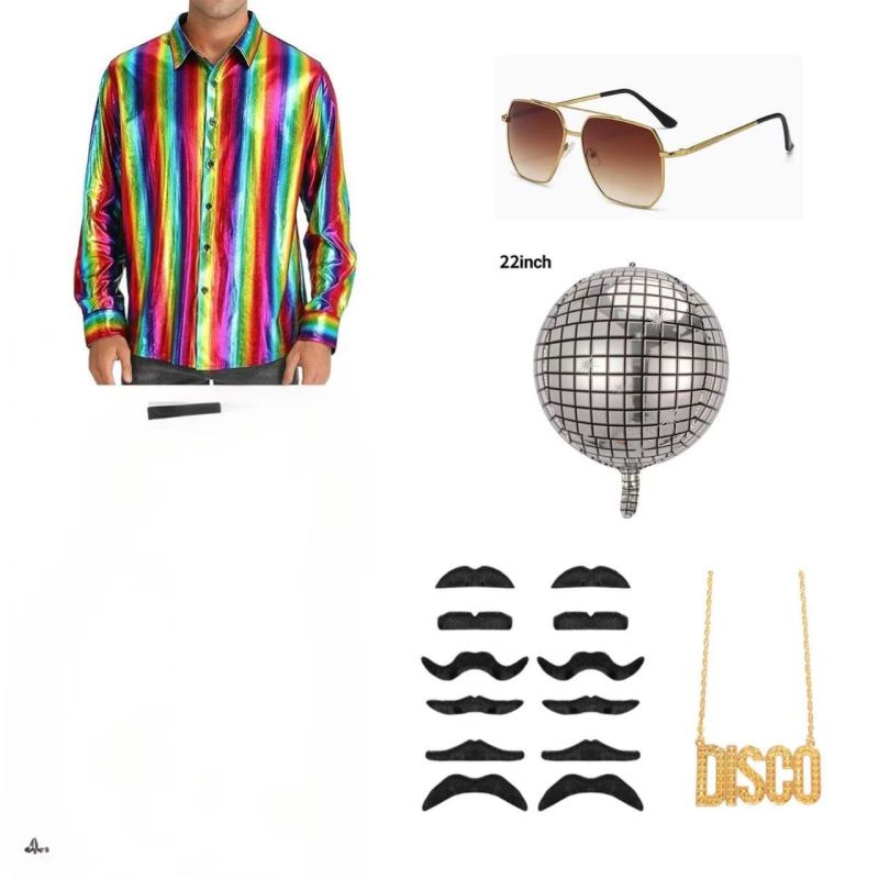 セットアップ メンズ 70年代 クラシック レトロ ディスコ 光沢 シャイニー ラインストーン装飾 ポリエステル素材 カジュアル パフォーマンス ステージ衣装 ダンス イベント 香港スタイル オールシーズン